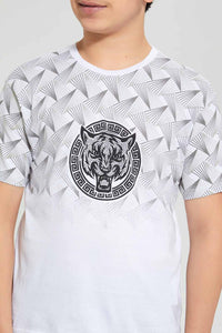 Redtag-White-Tiger-With-Studs-T-Shirt-Embellished-T-Shirts-Senior-Boys-9 to 14 Years