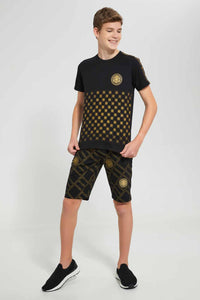 Redtag-Black-Small-Lion-Face-Active-Short-Active-Shorts-Senior-Boys-9 to 14 Years