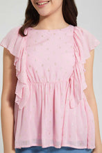 Load image into Gallery viewer, Redtag-Pink/Gold-Dobby-Ruffled-Dobby-Blouse-Blouses-Senior-Girls-9 to 14 Years
