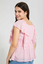 Load image into Gallery viewer, Redtag-Pink/Gold-Dobby-Ruffled-Dobby-Blouse-Blouses-Senior-Girls-9 to 14 Years
