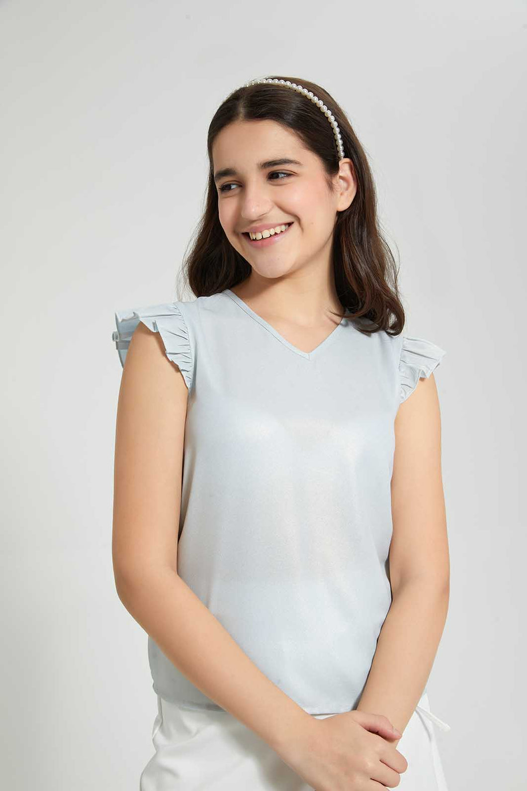 Redtag-Silver-Mettalic-Top-Blouses-Senior-Girls-9 to 14 Years