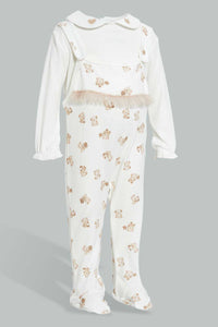 Redtag-Beige-And-White-Bear-Duangree-Sleep-Suit-With-Frill-Sleepsuits-Baby-0 to 12 Months