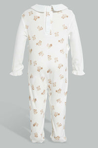 Redtag-Beige-And-White-Bear-Duangree-Sleep-Suit-With-Frill-Sleepsuits-Baby-0 to 12 Months