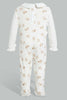 Redtag-Beige-And-White-Bear-Duangree-Sleep-Suit-With-Frill-Sleepsuits-Baby-0 to 12 Months