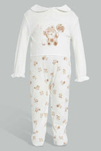 Load image into Gallery viewer, Redtag-Beige-And-White-Bear-Cut-And-Sewn-Sleep-Suit-Sleepsuits-Baby-0 to 12 Months
