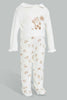 Redtag-Beige-And-White-Bear-Cut-And-Sewn-Sleep-Suit-Sleepsuits-Baby-0 to 12 Months