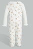 Redtag-Beige-And-White-Bear-Cut-And-Sewn-Sleep-Suit-Sleepsuits-Baby-0 to 12 Months