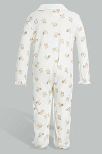 Redtag-Beige-And-White-Bear-Sleep-Suit-Sleepsuits-Baby-0 to 12 Months