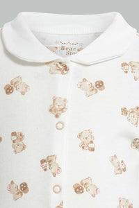 Redtag-Beige-And-White-Bear-Sleep-Suit-Sleepsuits-Baby-0 to 12 Months