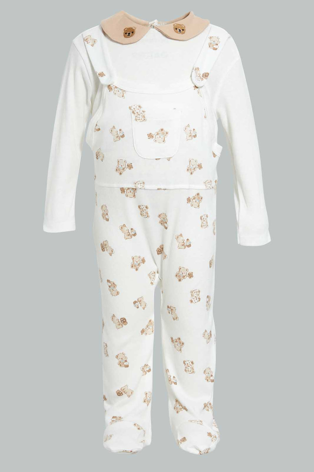 Redtag-Beige-And-White-Bear-Duangree-Sleep-Suit-With-Pocket-Sleepsuits-Baby-0 to 12 Months