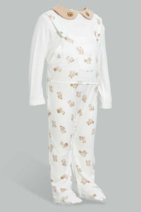 Redtag-Beige-And-White-Bear-Duangree-Sleep-Suit-With-Pocket-Sleepsuits-Baby-0 to 12 Months