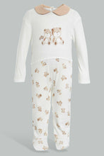 Load image into Gallery viewer, Redtag-Beige-And-White-Bear-Peterpan-Collar-Sleep-Suit-Sleepsuits-Baby-0 to 12 Months
