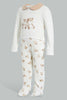 Redtag-Beige-And-White-Bear-Peterpan-Collar-Sleep-Suit-Sleepsuits-Baby-0 to 12 Months