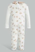 Load image into Gallery viewer, Redtag-Beige-And-White-Bear-Peterpan-Collar-Sleep-Suit-Sleepsuits-Baby-0 to 12 Months
