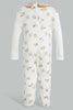 Redtag-Beige-And-White-Bear-Peterpan-Collar-Sleep-Suit-Sleepsuits-Baby-0 to 12 Months