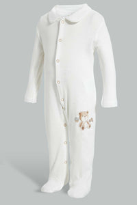 Redtag-White-Bear-Sleepsuit-Sleepsuits-Baby-0 to 12 Months