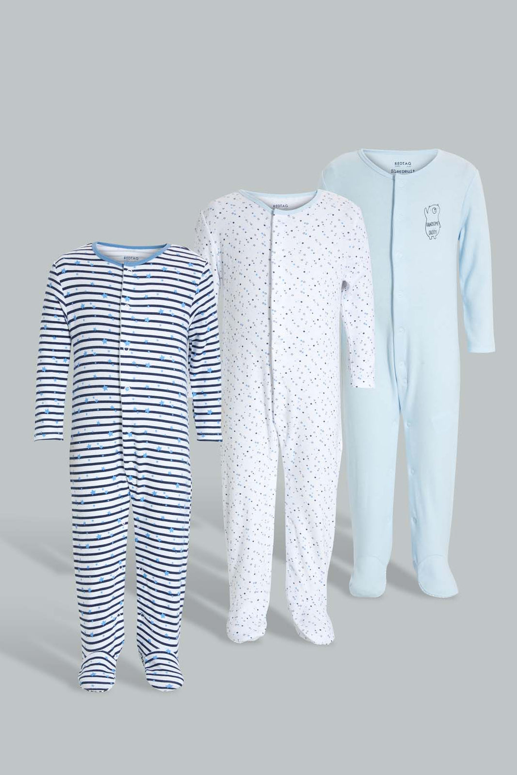 Redtag-Blue-Nbb-3Pk-Sleepsuit-Sleepsuits-Baby-0 to 12 Months