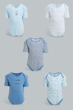 Load image into Gallery viewer, Redtag-Blue-Nbb-5Pk-Bodysuit-Bodysuits-Baby-0 to 12 Months
