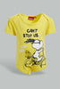 Redtag-Yellow-Snoopy-2-Piece-Pack-Body-Suit-Bodysuits-Baby-0 to 12 Months