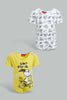 Redtag-Yellow-Snoopy-2-Piece-Pack-Body-Suit-Bodysuits-Baby-0 to 12 Months