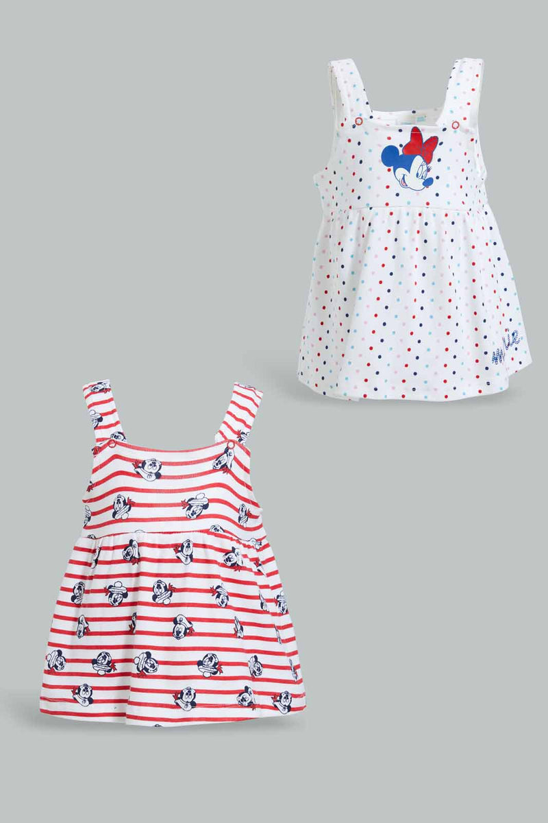 Redtag-Red-And-Navy-Minnie-Mouse-2-Pack-Dress-Dresses-Baby-0 to 12 Months