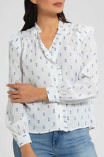 Load image into Gallery viewer, Redtag-White-Blue-Dobby-Blouse-Blouses-Women&#39;s-
