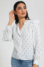 Load image into Gallery viewer, Redtag-White-Blue-Dobby-Blouse-Blouses-Women&#39;s-
