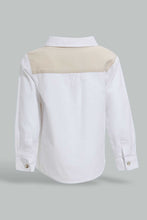 تنزيل الصورة على معرض الصور، Redtag-White-And-Grey-Cut-And-Sew-Shirt-With-Matching-Short-Set-Sets-Infant-Boys-3 to 24 Months
