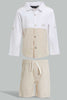 Redtag-White-And-Grey-Cut-And-Sew-Shirt-With-Matching-Short-Set-Sets-Infant-Boys-3 to 24 Months