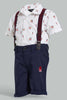 Redtag-White-Short-Slv-Shirt-With-Navy-Short-With-Suspender-Set-Sets-Infant-Boys-3 to 24 Months