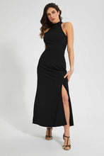 تنزيل الصورة على معرض الصور، Redtag-Black-Halterneck-Maxi-Dress-Dresses-Women&#39;s-
