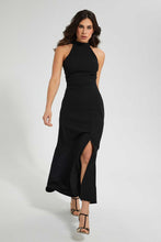 تنزيل الصورة على معرض الصور، Redtag-Black-Halterneck-Maxi-Dress-Dresses-Women&#39;s-
