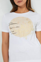 Load image into Gallery viewer, Redtag-White-Foiled-Shirt-Colour:White,-Filter:Women&#39;s-Clothing,-Limited-Edition-T-Shirts,-New-In,-New-In-Women,-Non-Sale,-S22B,-Section:Women-Women&#39;s-
