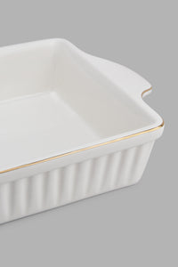 Redtag-White-Embossed-Rectangle-Serving-Dish-With-Gold-Rim-Category:Servewares,-Colour:White,-Filter:Home-Dining,-HMW-DIN-Sew-Serveware,-New-In,-New-In-HMW-DIN,-Non-Sale,-PERIGOLD,-S22C,-Section:Homewares-Home-Dining-