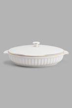 Load image into Gallery viewer, Redtag-White-Embossed-Oval-Serving-Dish-With-Lid-&amp;-Gold-Rim-Category:Servewares,-Colour:White,-Filter:Home-Dining,-HMW-DIN-Sew-Serveware,-New-In,-New-In-HMW-DIN,-Non-Sale,-PERIGOLD,-S22C,-Section:Homewares-Home-Dining-
