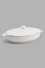 Load image into Gallery viewer, Redtag-White-Embossed-Oval-Serving-Dish-With-Lid-&amp;-Gold-Rim-Category:Servewares,-Colour:White,-Filter:Home-Dining,-HMW-DIN-Sew-Serveware,-New-In,-New-In-HMW-DIN,-Non-Sale,-PERIGOLD,-S22C,-Section:Homewares-Home-Dining-
