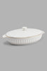 Redtag-White-Embossed-Oval-Serving-Dish-With-Lid-&-Gold-Rim-Category:Servewares,-Colour:White,-Filter:Home-Dining,-HMW-DIN-Sew-Serveware,-New-In,-New-In-HMW-DIN,-Non-Sale,-PERIGOLD,-S22C,-Section:Homewares-Home-Dining-