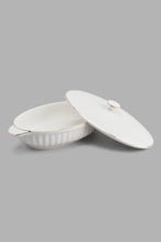 Load image into Gallery viewer, Redtag-White-Embossed-Oval-Serving-Dish-With-Lid-&amp;-Gold-Rim-Category:Servewares,-Colour:White,-Filter:Home-Dining,-HMW-DIN-Sew-Serveware,-New-In,-New-In-HMW-DIN,-Non-Sale,-PERIGOLD,-S22C,-Section:Homewares-Home-Dining-
