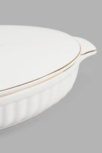 Load image into Gallery viewer, Redtag-White-Embossed-Oval-Serving-Dish-With-Lid-&amp;-Gold-Rim-Category:Servewares,-Colour:White,-Filter:Home-Dining,-HMW-DIN-Sew-Serveware,-New-In,-New-In-HMW-DIN,-Non-Sale,-PERIGOLD,-S22C,-Section:Homewares-Home-Dining-
