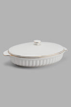 Load image into Gallery viewer, Redtag-White-Embossed-Oval-Serving-Dish-With-Lid-&amp;-Gold-Rim-Category:Servewares,-Colour:White,-Filter:Home-Dining,-HMW-DIN-Sew-Serveware,-New-In,-New-In-HMW-DIN,-Non-Sale,-PERIGOLD,-S22C,-Section:Homewares-Home-Dining-
