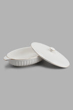 Load image into Gallery viewer, Redtag-White-Embossed-Oval-Serving-Dish-With-Lid-&amp;-Gold-Rim-Category:Servewares,-Colour:White,-Filter:Home-Dining,-HMW-DIN-Sew-Serveware,-New-In,-New-In-HMW-DIN,-Non-Sale,-PERIGOLD,-S22C,-Section:Homewares-Home-Dining-
