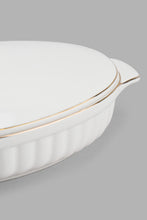 Load image into Gallery viewer, Redtag-White-Embossed-Oval-Serving-Dish-With-Lid-&amp;-Gold-Rim-Category:Servewares,-Colour:White,-Filter:Home-Dining,-HMW-DIN-Sew-Serveware,-New-In,-New-In-HMW-DIN,-Non-Sale,-PERIGOLD,-S22C,-Section:Homewares-Home-Dining-
