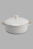 Redtag-White-Embossed-Round-Casserole-With-Lid-&-Gold-Rim-Category:Bakeware,-Colour:White,-Filter:Home-Dining,-HMW-DIN-Sew-Serveware,-New-In,-New-In-HMW-DIN,-Non-Sale,-PERIGOLD,-S22C,-Section:Homewares-Home-Dining-