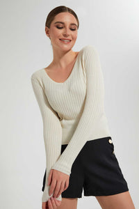 Beige Textured Long Sleeve Top