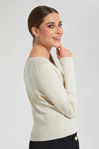 Beige Textured Long Sleeve Top