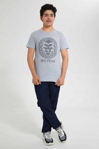 Redtag-Grey-Lion-Face-T-Shirt-Graphic-T-Shirts-Senior-Boys-9 to 14 Years