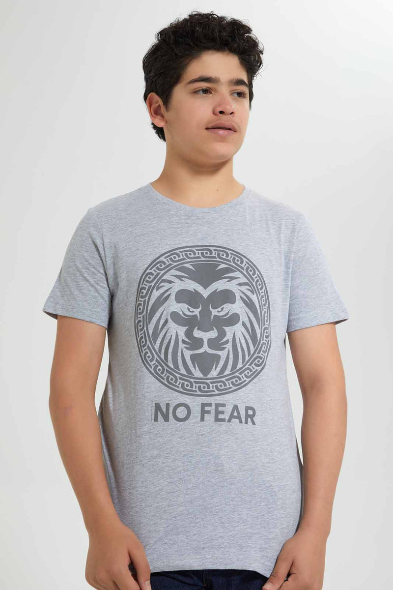 Redtag-Grey-Lion-Face-T-Shirt-Graphic-T-Shirts-Senior-Boys-9 to 14 Years