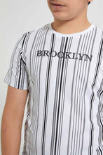 Load image into Gallery viewer, Redtag-White-New-York-Stripe-T-Shirt-Striped-T-Shirts-Senior-Boys-9 to 14 Years
