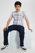 Load image into Gallery viewer, Redtag-White-New-York-Stripe-T-Shirt-Striped-T-Shirts-Senior-Boys-9 to 14 Years
