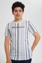 Load image into Gallery viewer, Redtag-White-New-York-Stripe-T-Shirt-Striped-T-Shirts-Senior-Boys-9 to 14 Years
